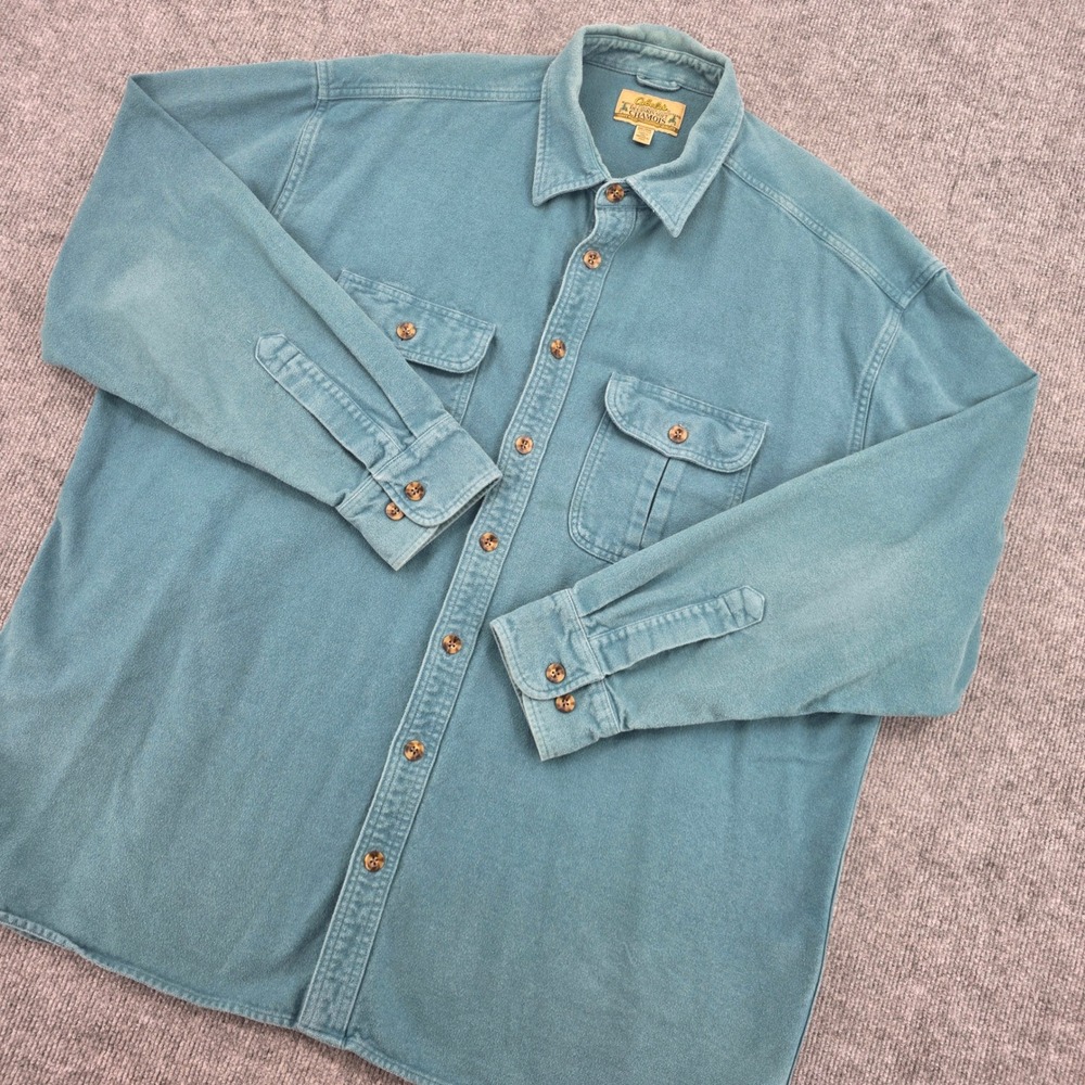 Cabelas Deerskin Soft Chamois Shirt Mens 2XL Tall Teal Blue Heavyweight Cotton